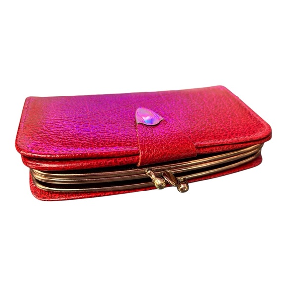 Vintage Red Leather Wallet with Double Kiss Lock Closure - Picture 3 of 6